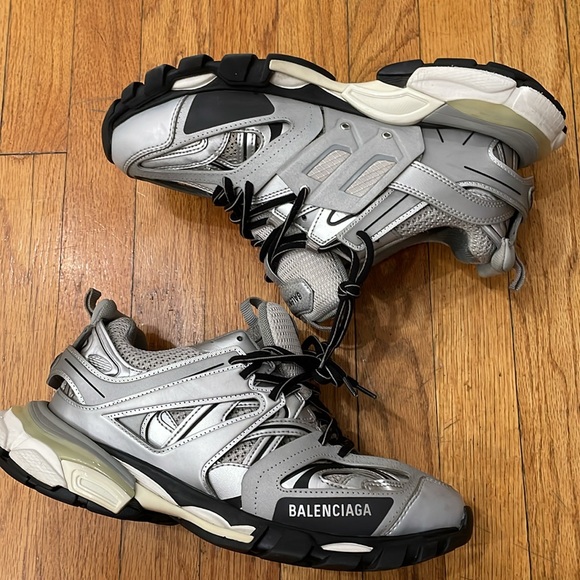 BALENCIAGA Men's Mesh Nylon Track Sneaker Size US 9 In Silver - Picture 4 of 9